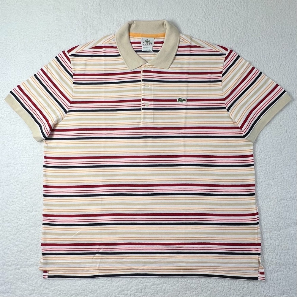 Lacoste Sport Polo‎ Shirt Men's US 2XL (EU/XL) White Multi Color Stripe Slim Fit